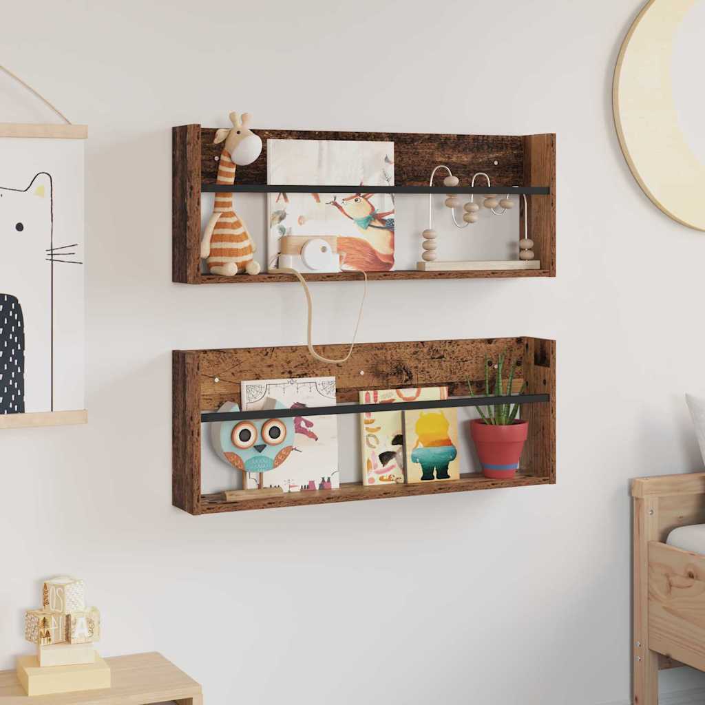 vidaXL Regał na gazety z półką 2 pcs Stare drewno 80 x 12 x 30 cm