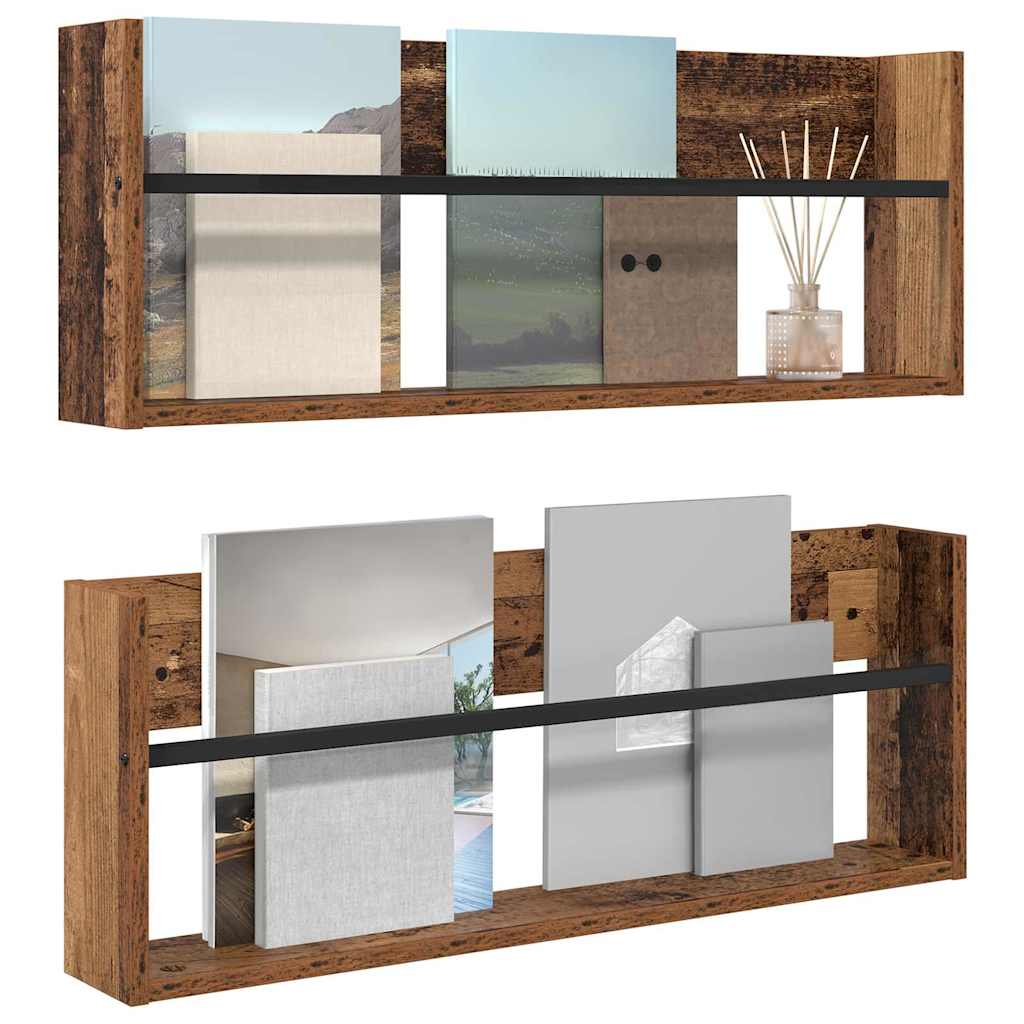 vidaXL Regał na gazety z półką 2 pcs Stare drewno 80 x 12 x 30 cm
