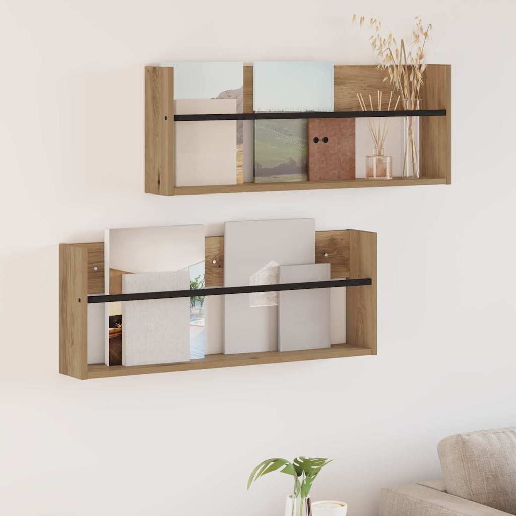 vidaXL Regał na gazety z półką 2 pcs Dąb rzemieślniczy 80 x 12 x 30 cm