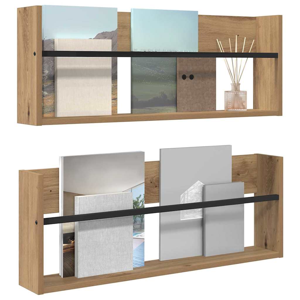 vidaXL Regał na gazety z półką 2 pcs Dąb rzemieślniczy 80 x 12 x 30 cm