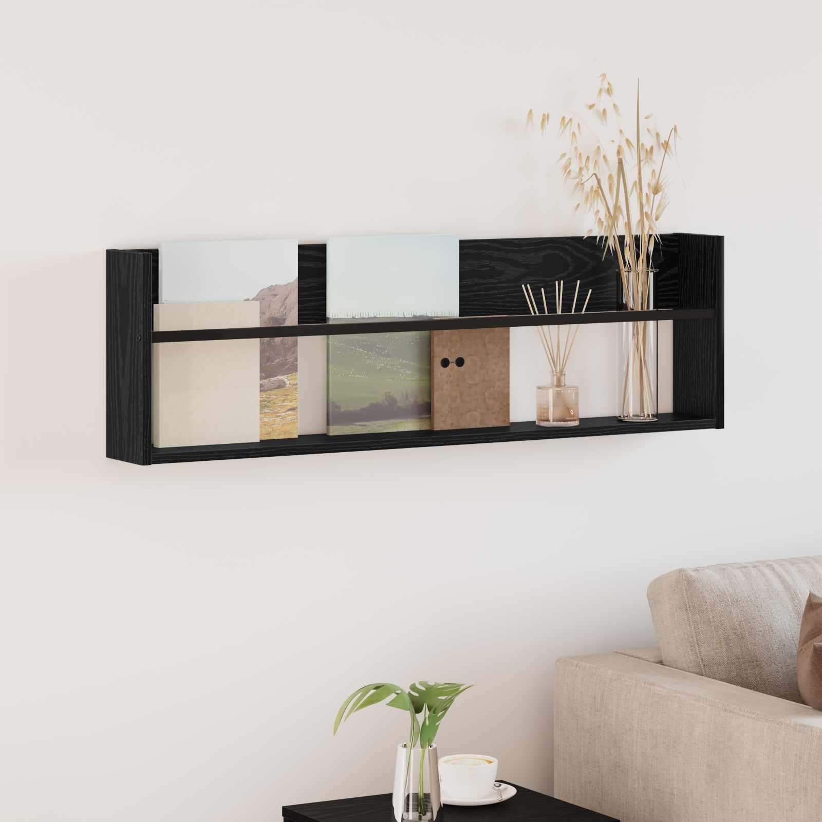vidaXL Regał na gazety z półką Czarny Dąb 100 x 12 x 30 cm