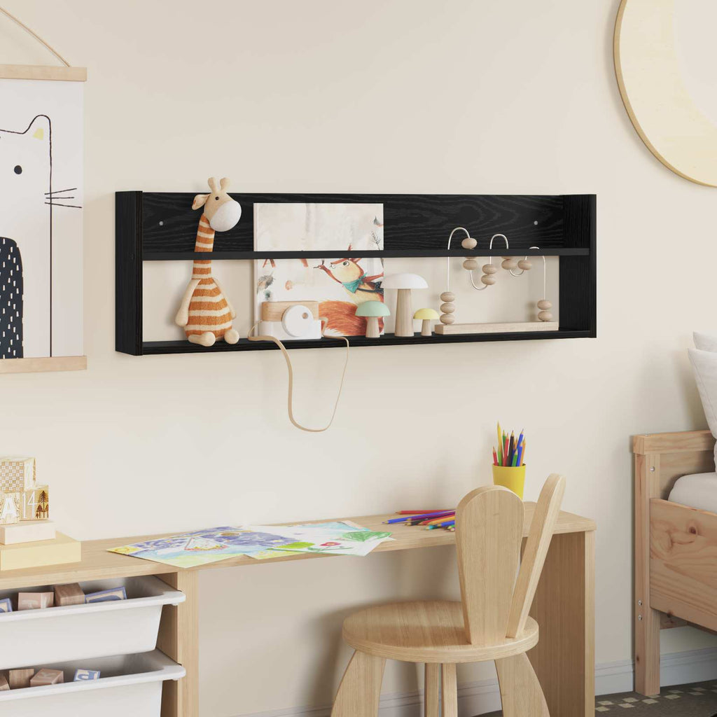 vidaXL Regał na gazety z półką Czarny Dąb 100 x 12 x 30 cm