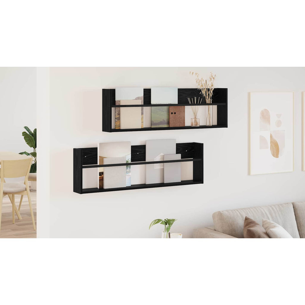 vidaXL Regał na gazety z półką 2 szt. Czarny Dąb 100 x 12 x 30 cm