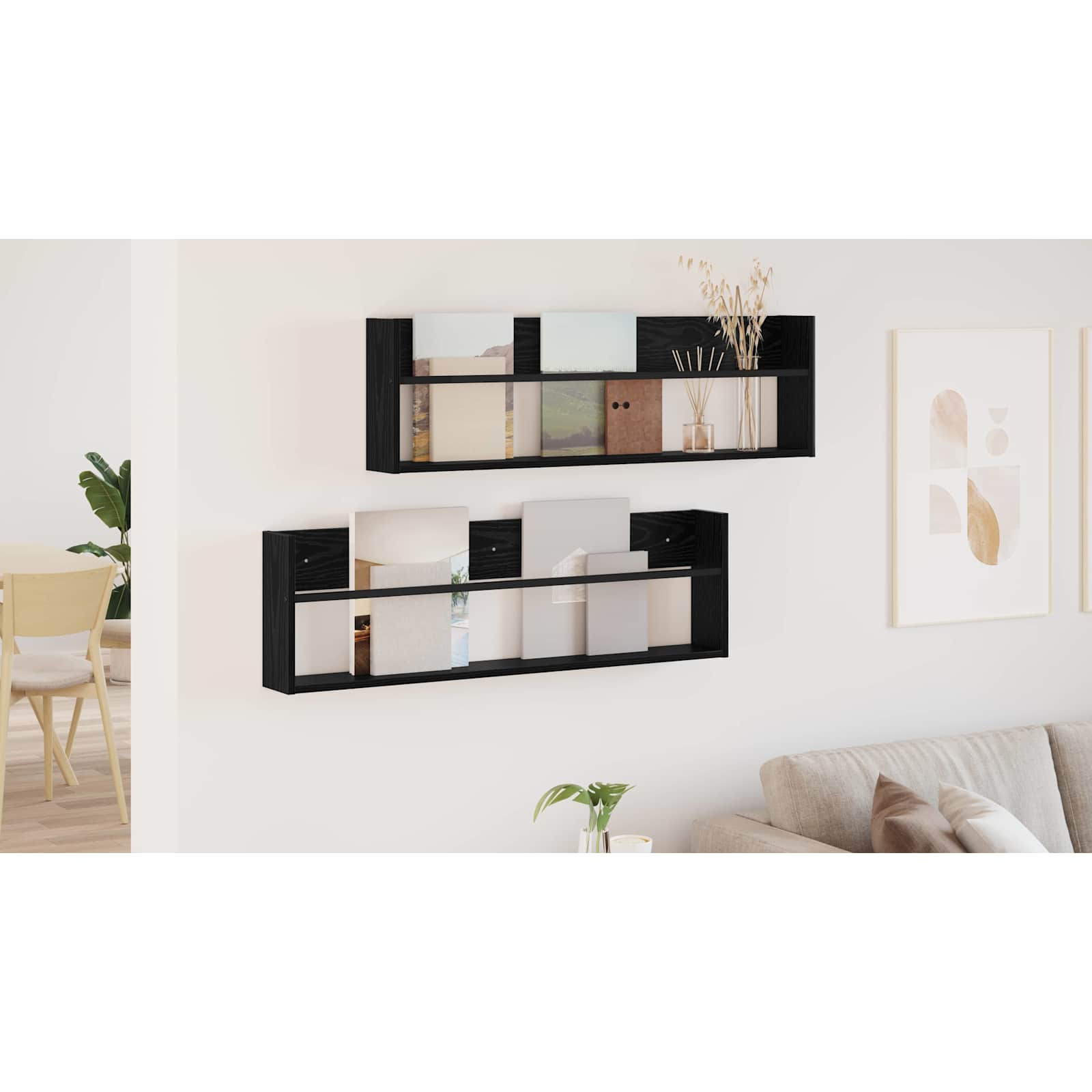 vidaXL Regał na gazety z półką 2 szt. Czarny Dąb 100 x 12 x 30 cm