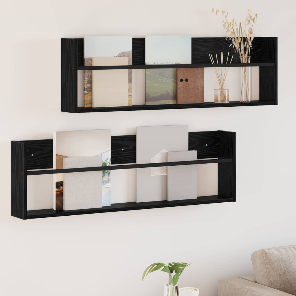 vidaXL Regał na gazety z półką 2 pcs Czarny Dąb 100 x 12 x 30 cm