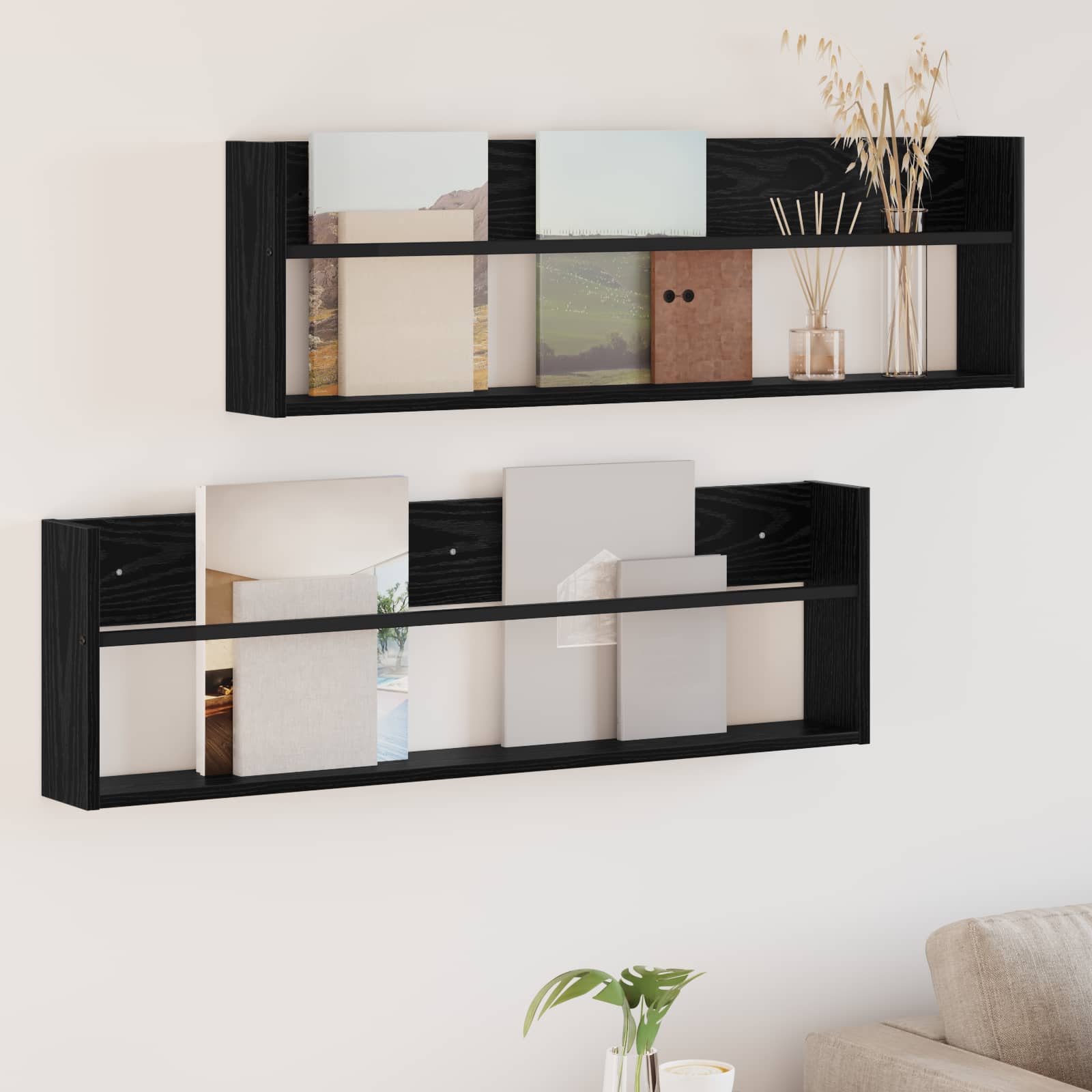 vidaXL Regał na gazety z półką 2 pcs Czarny Dąb 100 x 12 x 30 cm