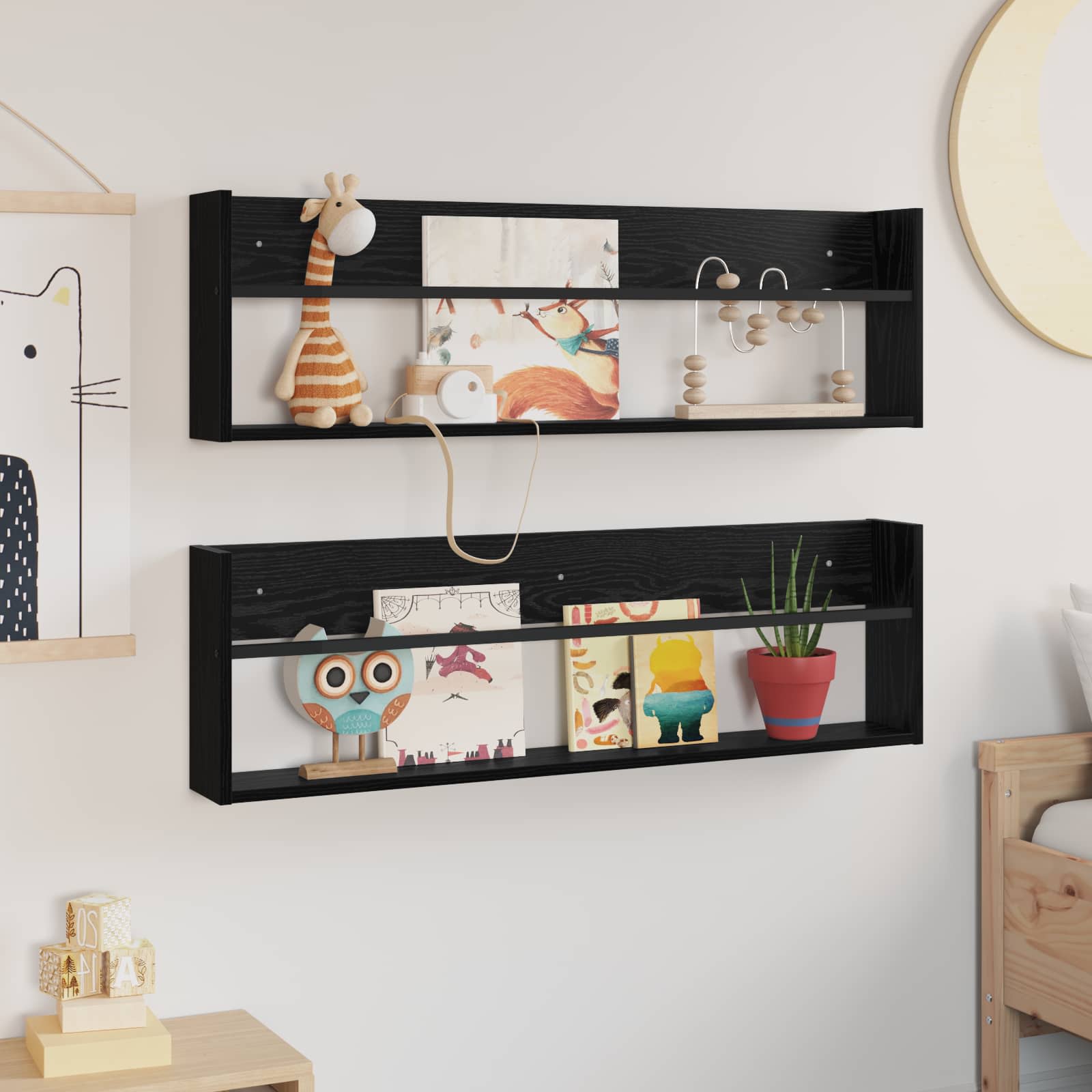 vidaXL Regał na gazety z półką 2 pcs Czarny Dąb 100 x 12 x 30 cm