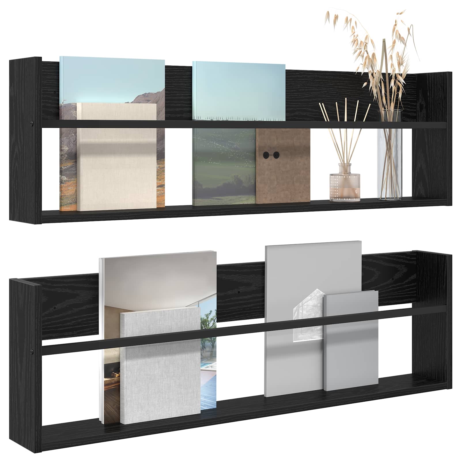vidaXL Regał na gazety z półką 2 pcs Czarny Dąb 100 x 12 x 30 cm