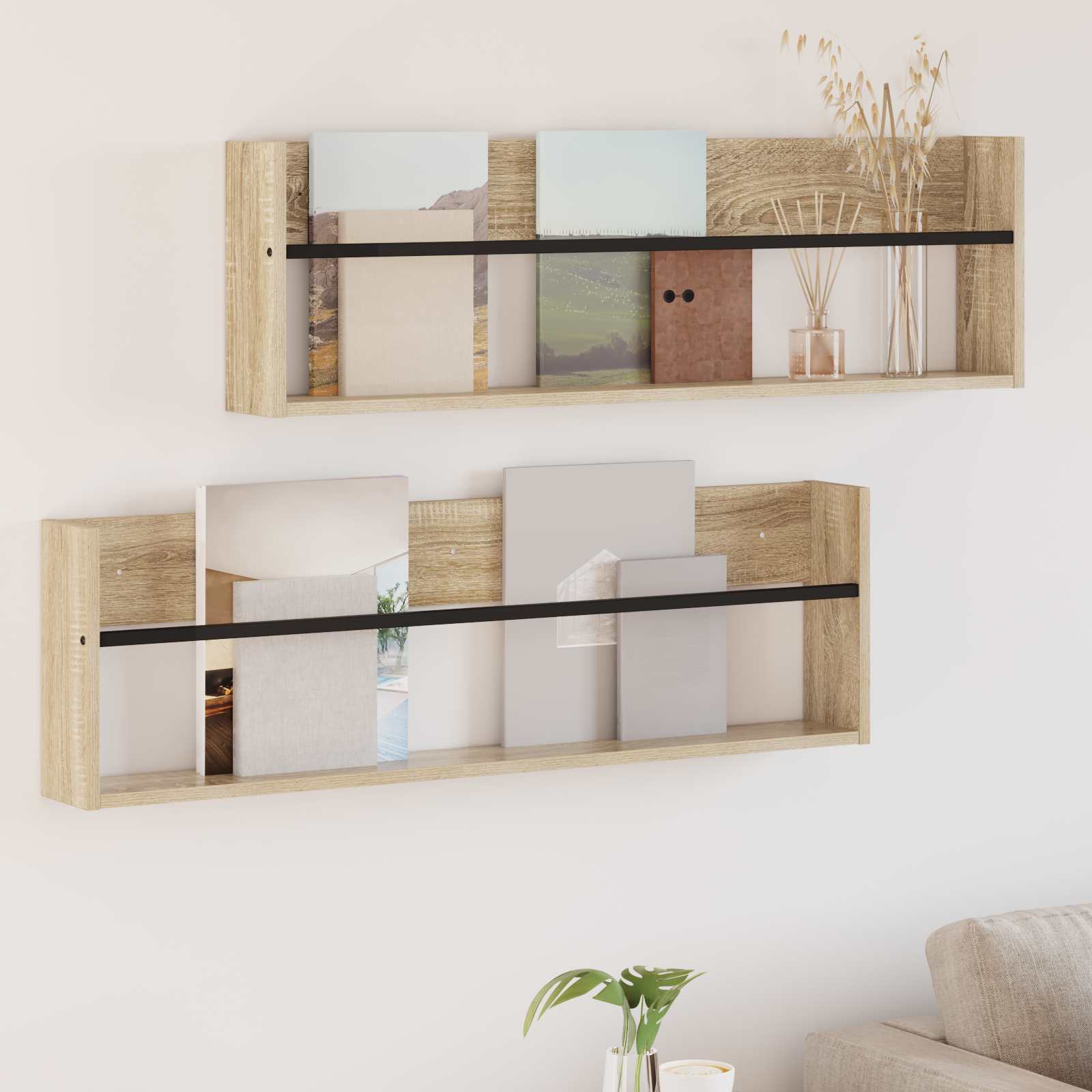 vidaXL Regał na gazety z półką 2 pcs Dąb Sonoma 100 x 12 x 30 cm