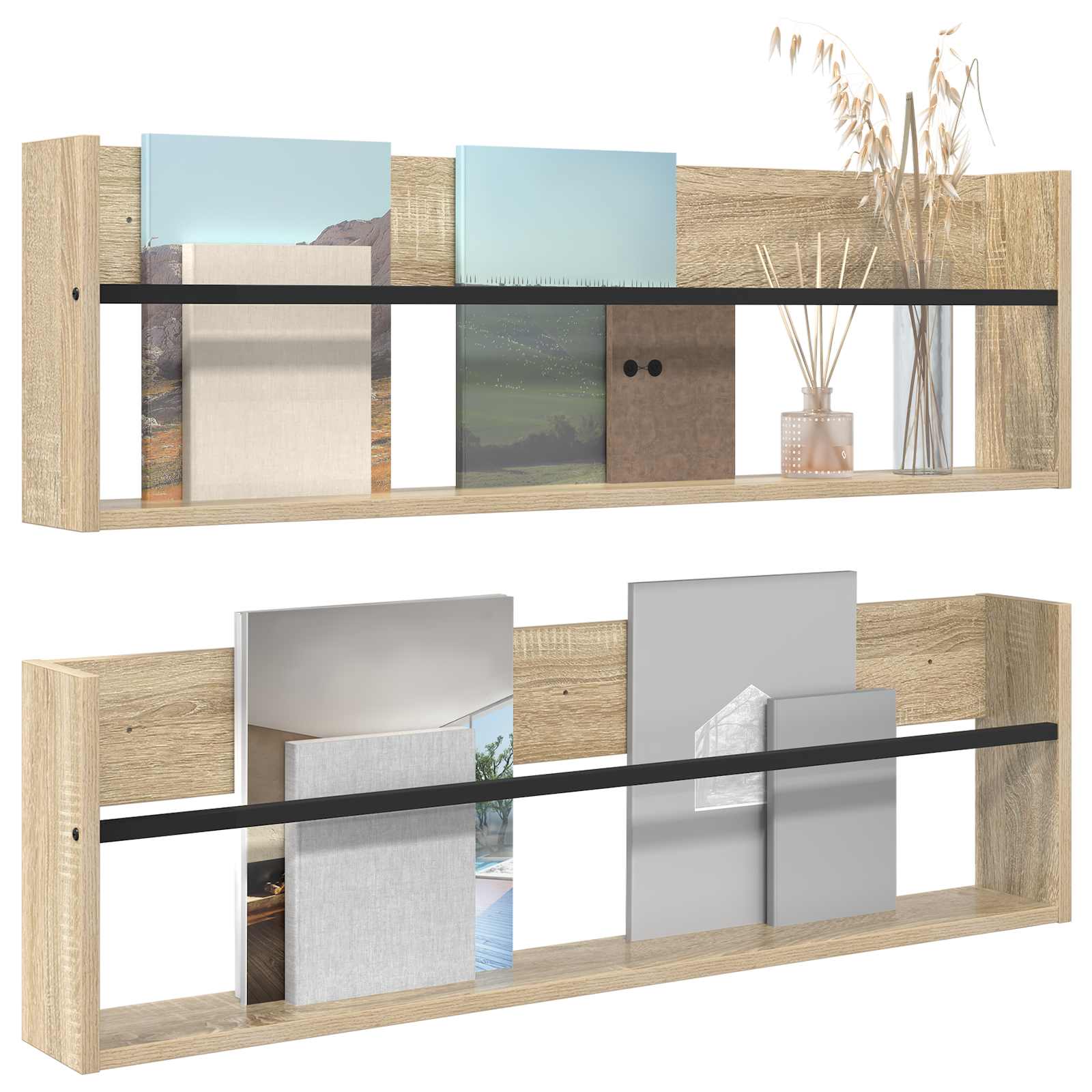 vidaXL Regał na gazety z półką 2 pcs Dąb Sonoma 100 x 12 x 30 cm