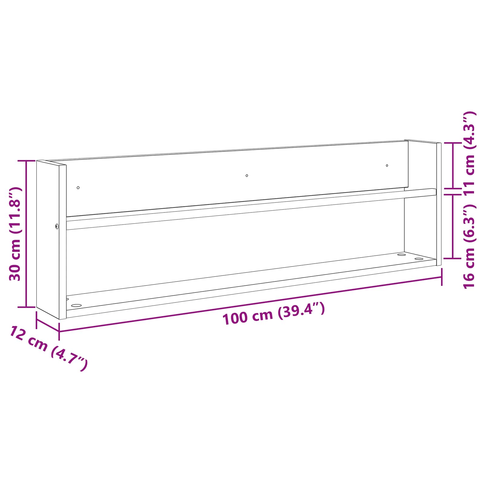 vidaXL Regał na gazety z półką 2 pcs Dąb Sonoma 100 x 12 x 30 cm