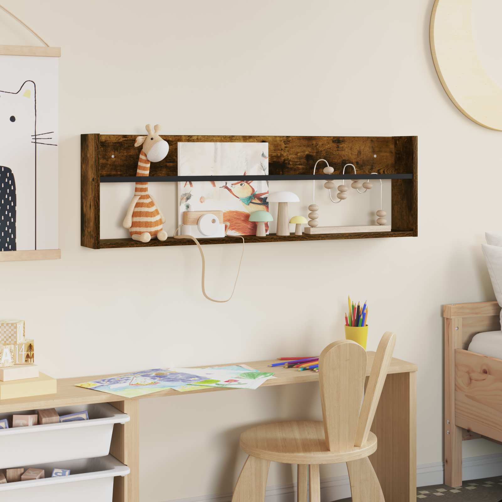 vidaXL Regał na gazety z półką Dąb wędzony 100 x 12 x 30 cm