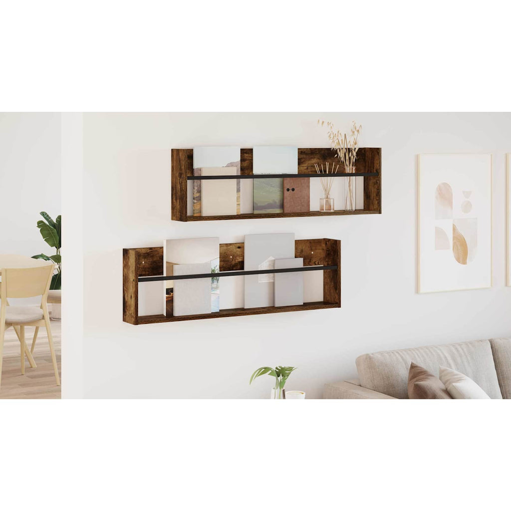vidaXL Regał na gazety z półką 2 szt. Dąb wędzony 100 x 12 x 30 cm