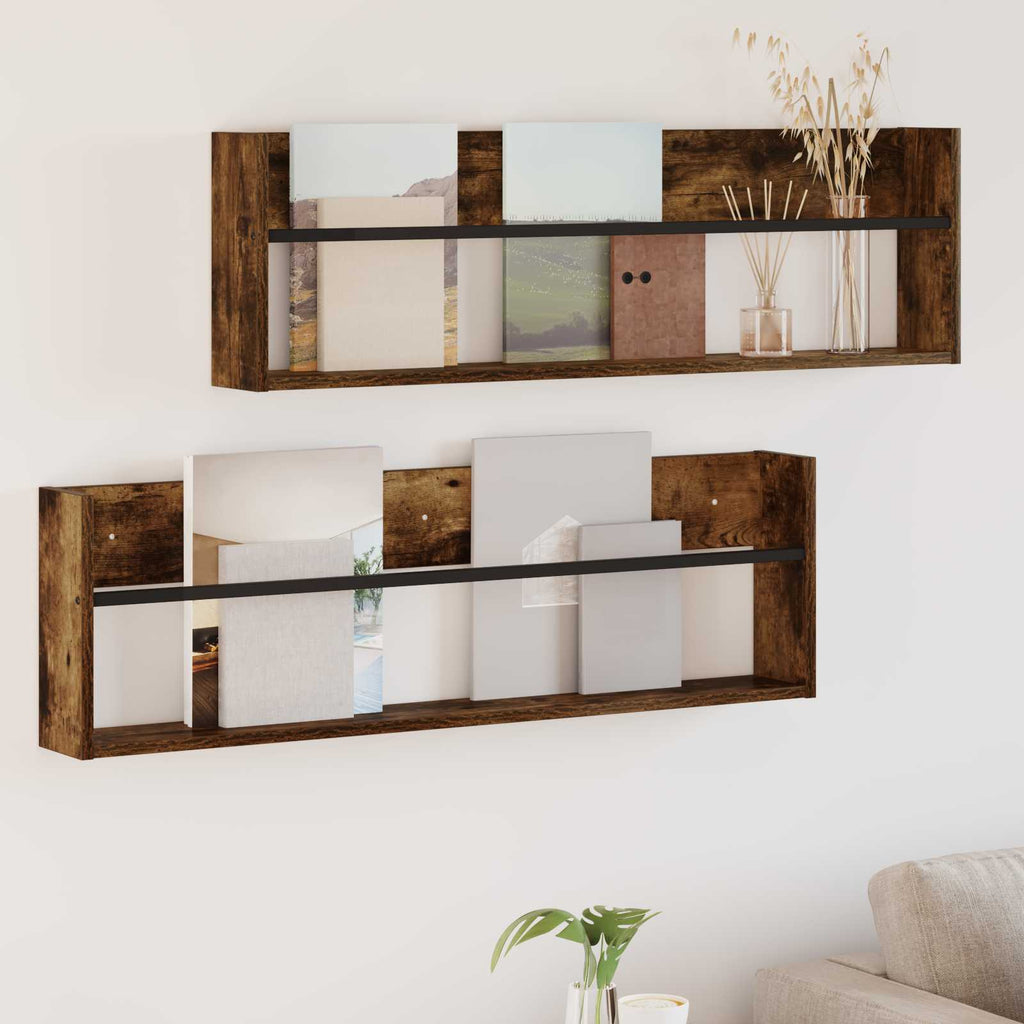 vidaXL Regał na gazety z półką 2 pcs Dąb wędzony 100 x 12 x 30 cm