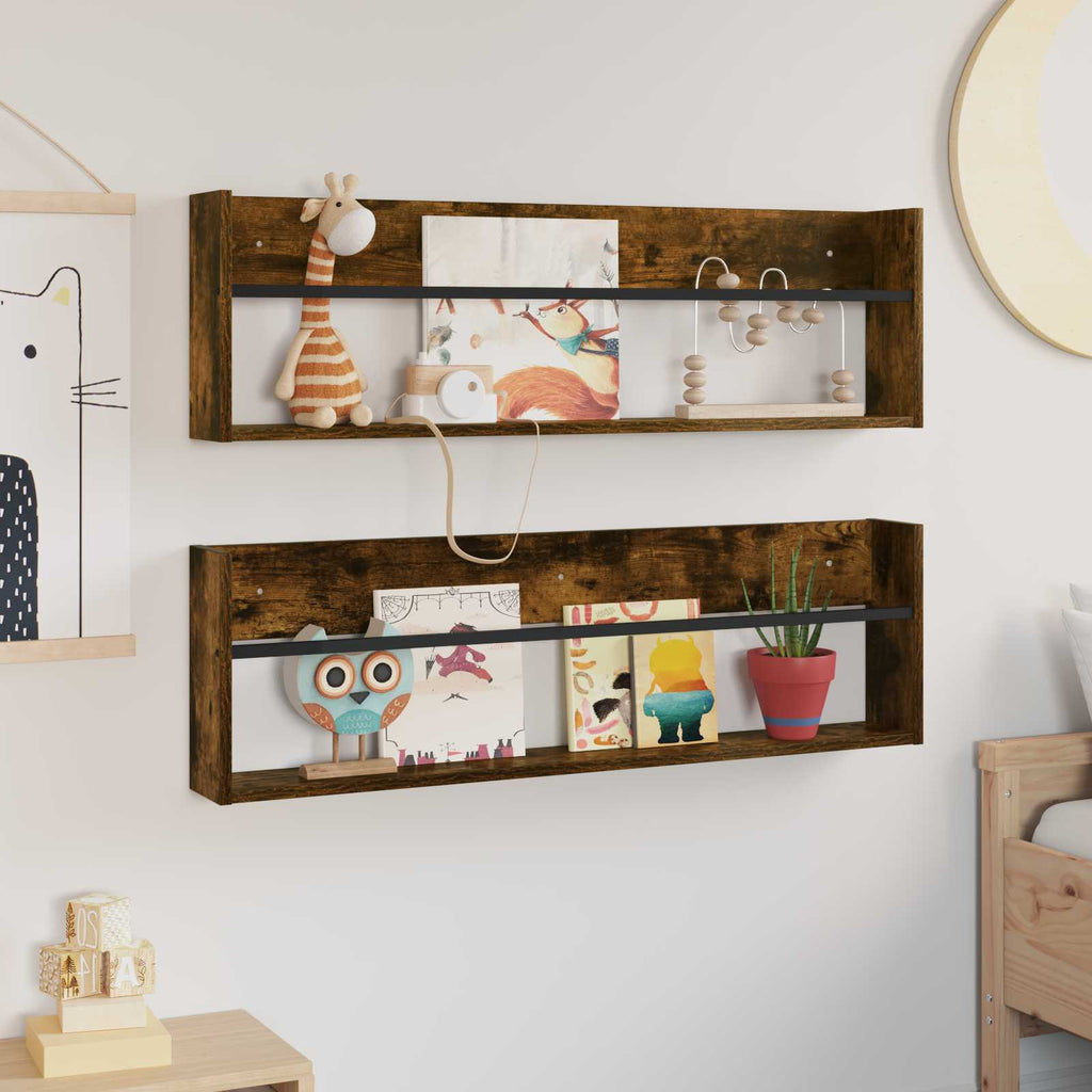 vidaXL Regał na gazety z półką 2 pcs Dąb wędzony 100 x 12 x 30 cm