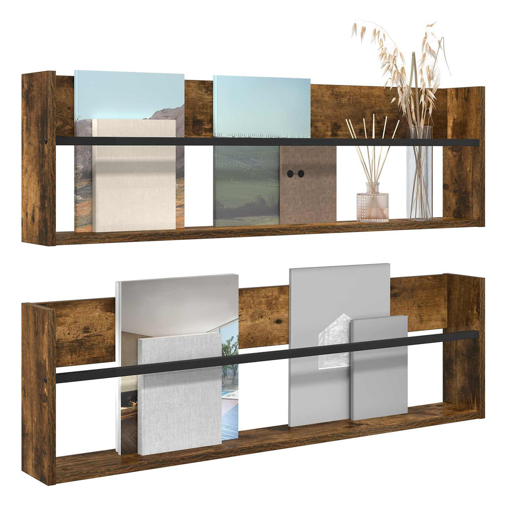 vidaXL Regał na gazety z półką 2 pcs Dąb wędzony 100 x 12 x 30 cm