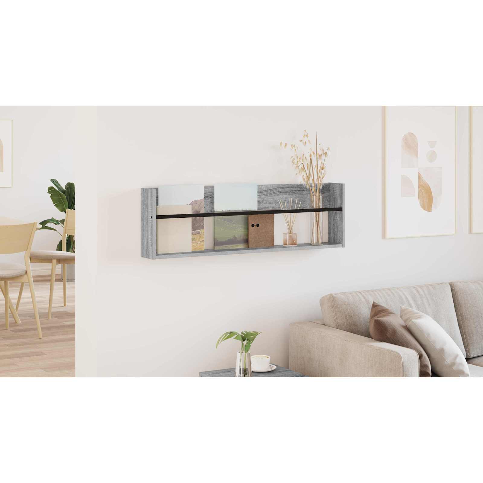 vidaXL Regał na gazety z półką Szary Sonoma 100 x 12 x 30 cm