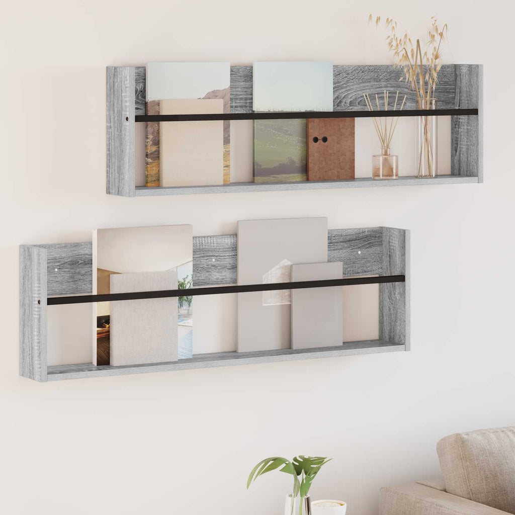 vidaXL Regał na gazety z półką 2 pcs Szary Sonoma 100 x 12 x 30 cm