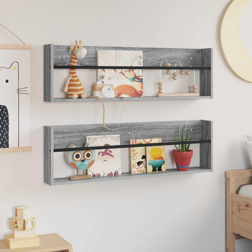 vidaXL Regał na gazety z półką 2 pcs Szary Sonoma 100 x 12 x 30 cm