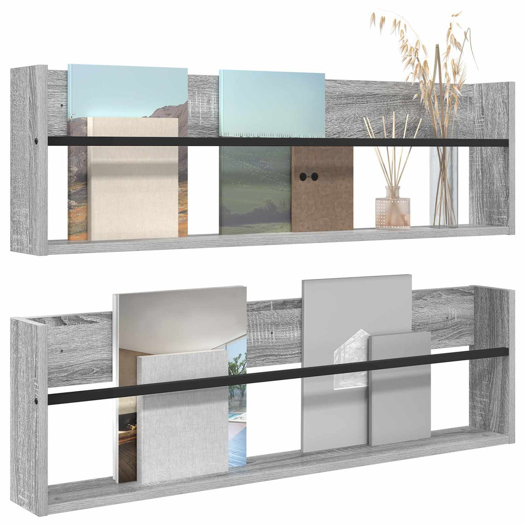 vidaXL Regał na gazety z półką 2 pcs Szary Sonoma 100 x 12 x 30 cm