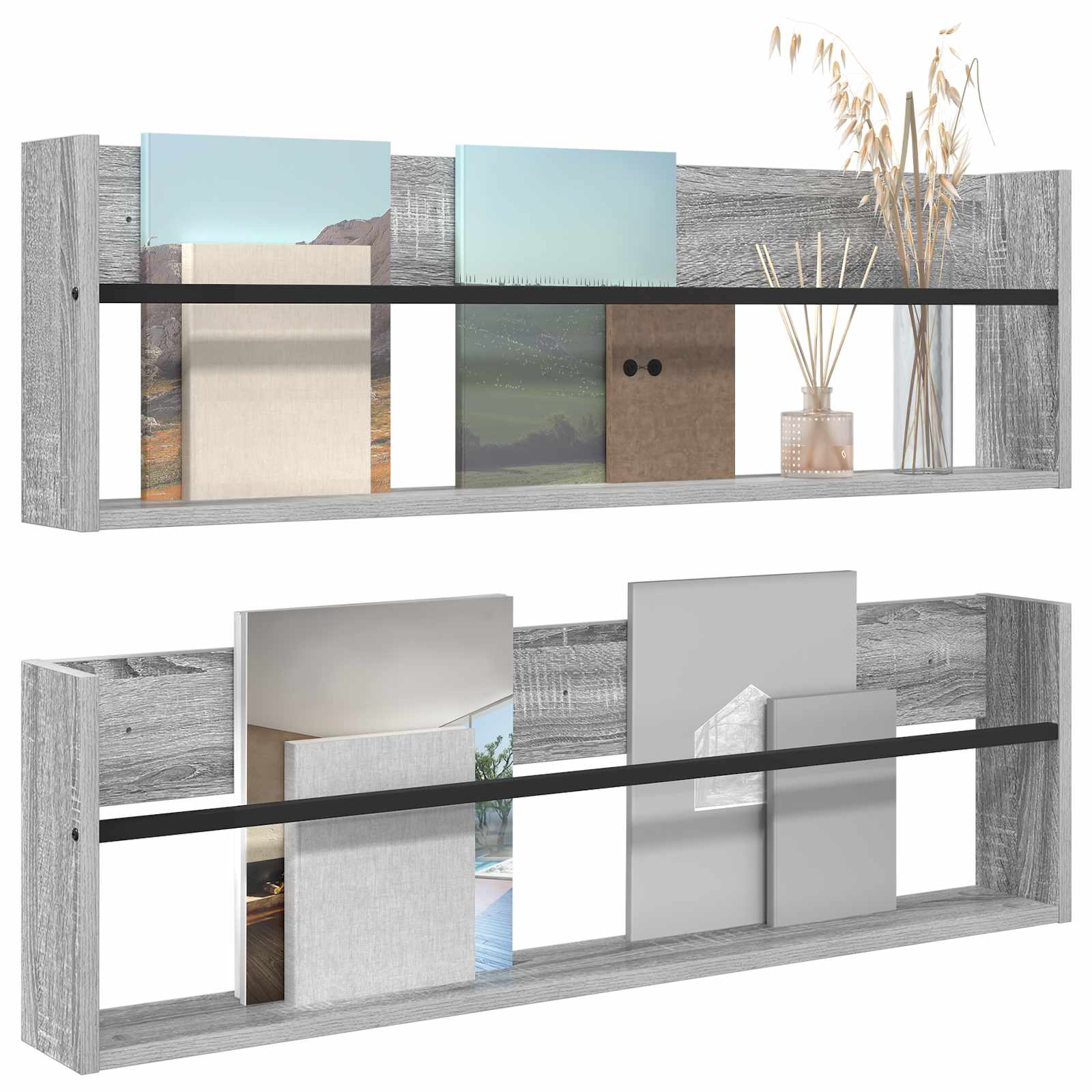 vidaXL Regał na gazety z półką 2 pcs Szary Sonoma 100 x 12 x 30 cm