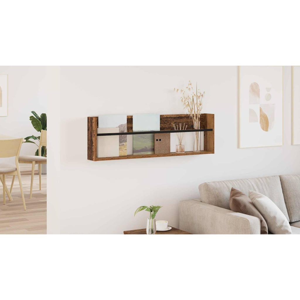 vidaXL Regał na gazety z półką Stare drewno 100 x 12 x 30 cm