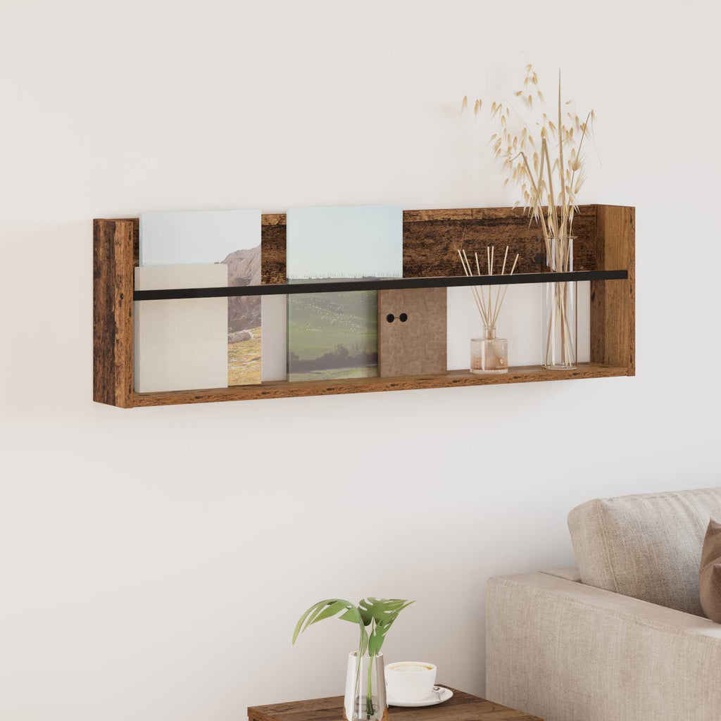 vidaXL Regał na gazety z półką Stare drewno 100 x 12 x 30 cm
