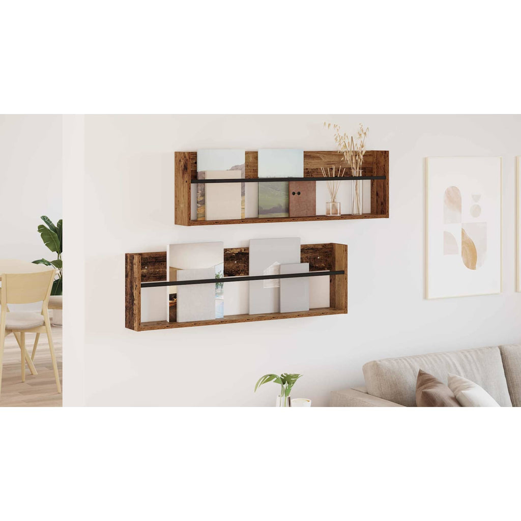 vidaXL Regał na gazety z półką 2 szt. Stare drewno 100 x 12 x 30 cm