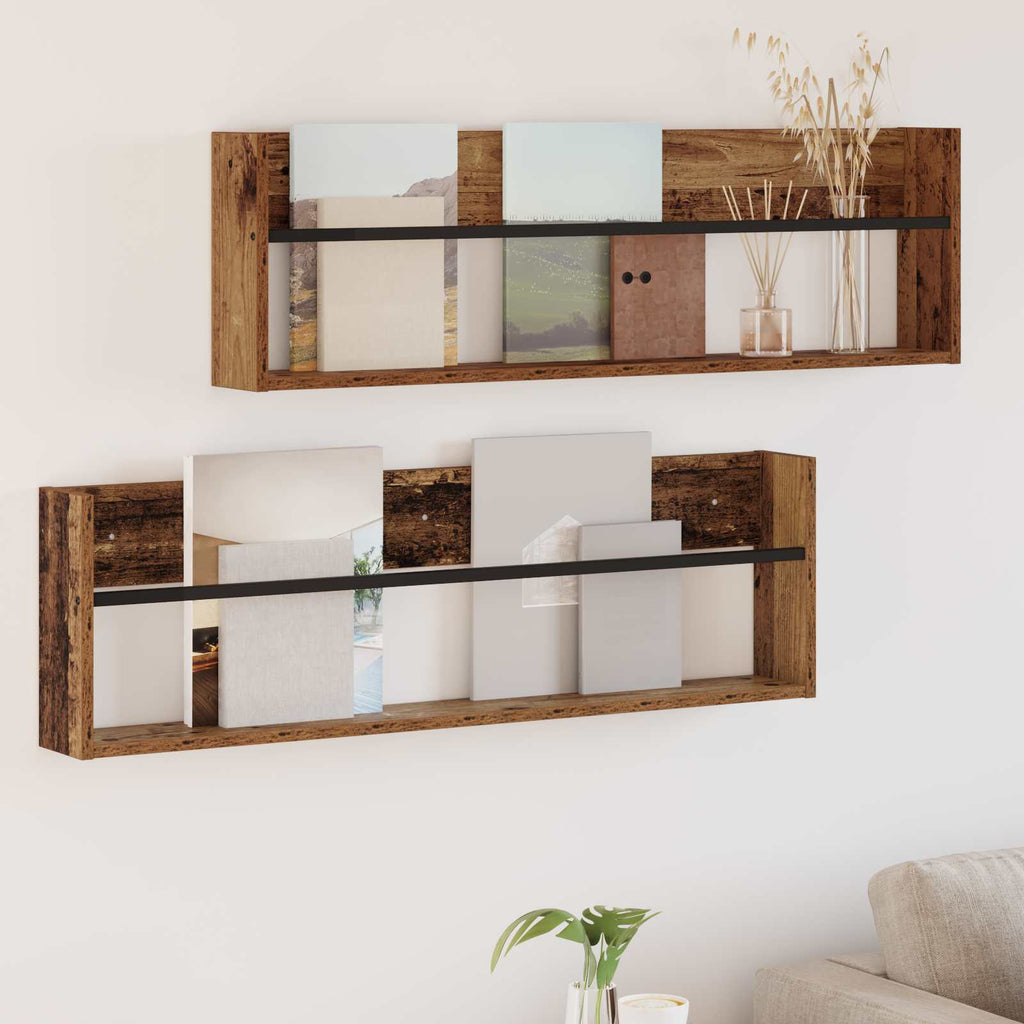 vidaXL Regał na gazety z półką 2 pcs Stare drewno 100 x 12 x 30 cm