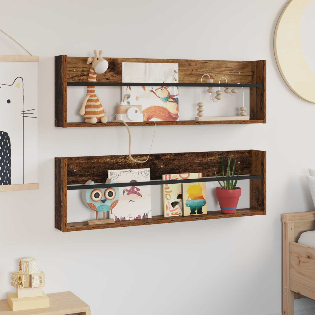 vidaXL Regał na gazety z półką 2 pcs Stare drewno 100 x 12 x 30 cm