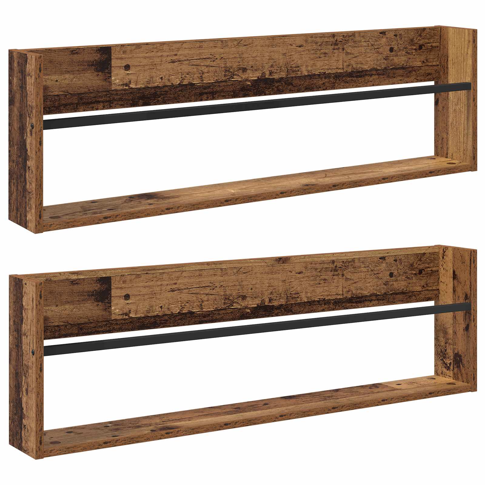 vidaXL Regał na gazety z półką 2 pcs Stare drewno 100 x 12 x 30 cm