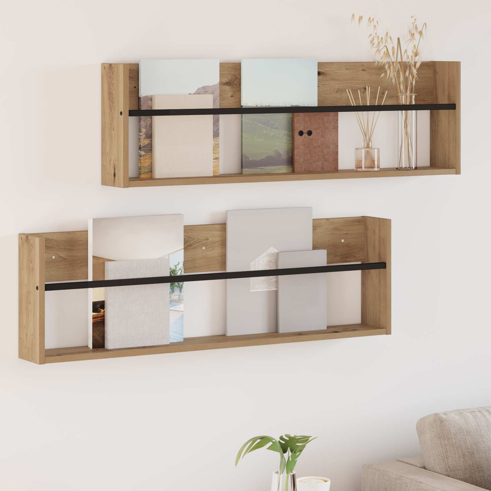 vidaXL Regał na gazety 2 pcs Dąb rzemieślniczy 100 x 12 x 30 cm