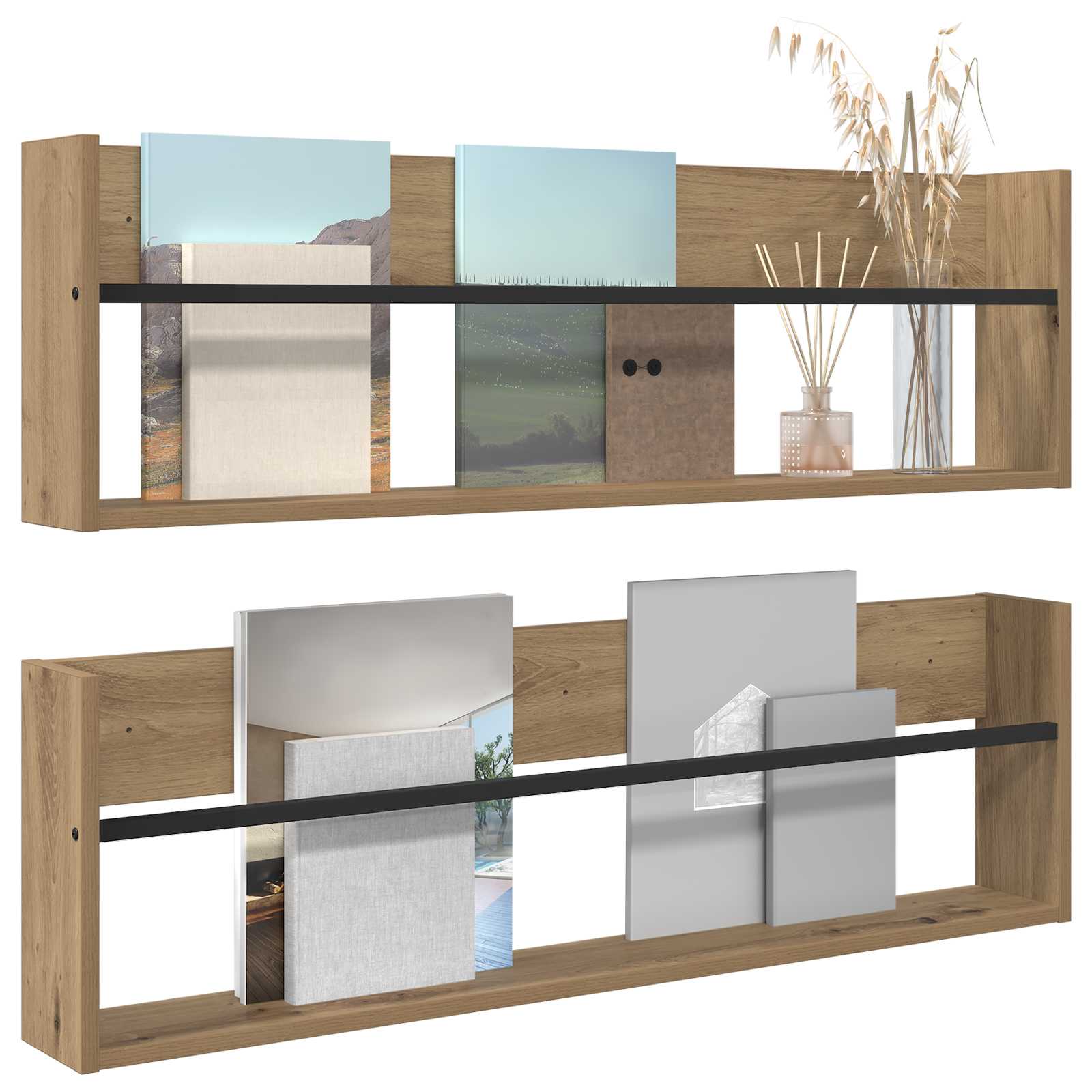 vidaXL Regał na gazety 2 pcs Dąb rzemieślniczy 100 x 12 x 30 cm