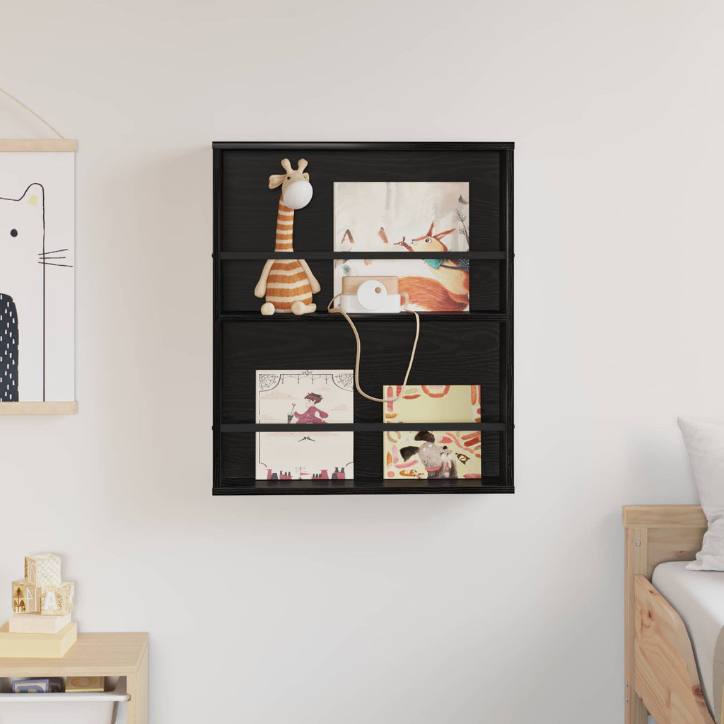 vidaXL Regał na gazety z półką Czarny Dąb 60 x 12 x 70 cm