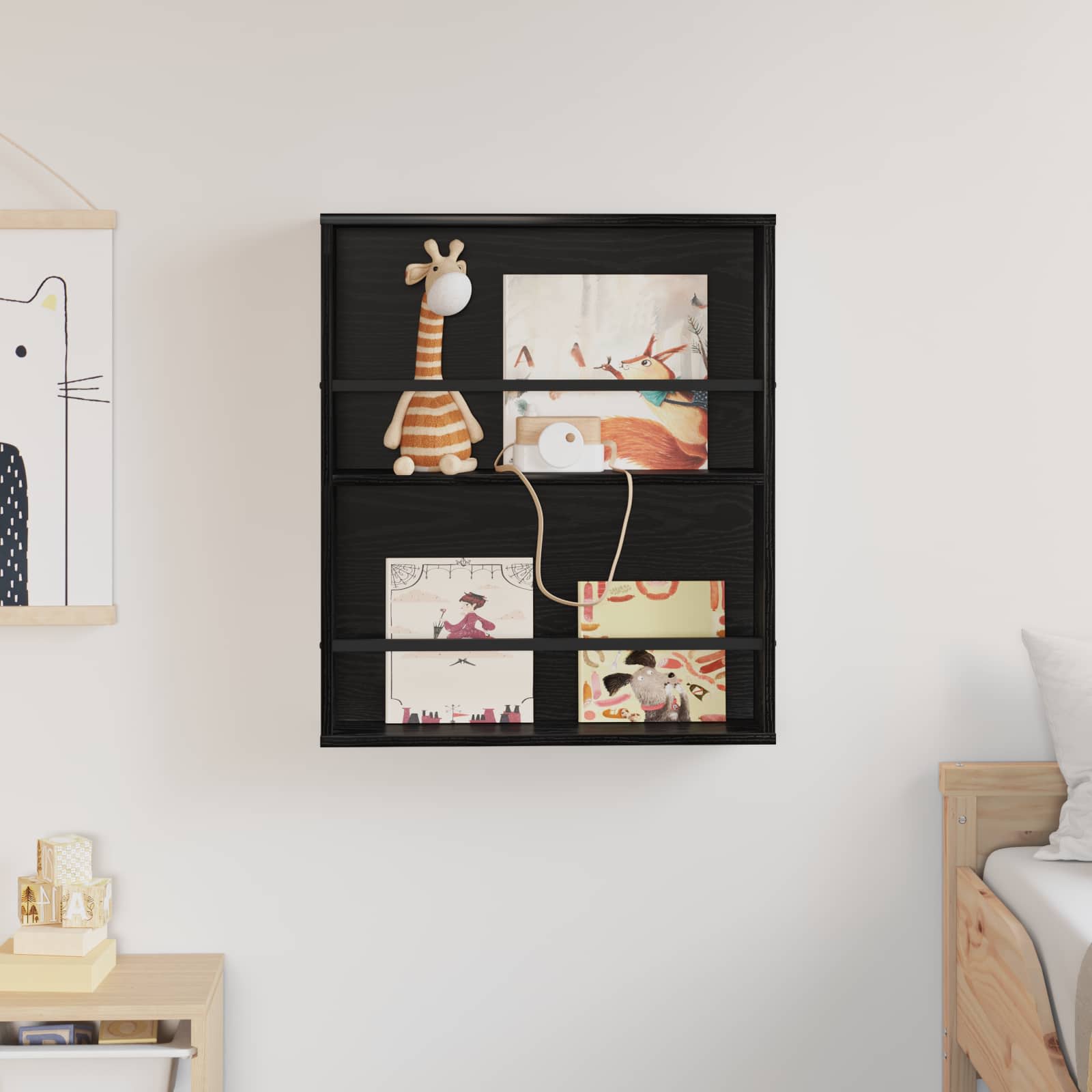 vidaXL Regał na gazety z półką Czarny Dąb 60 x 12 x 70 cm