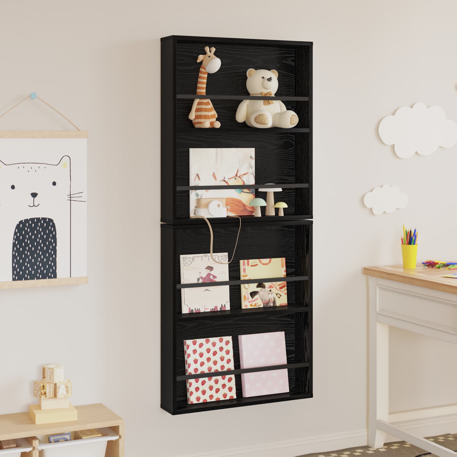 vidaXL Regał na gazety z półką 2 pcs Czarny Dąb 60 x 12 x 70 cm