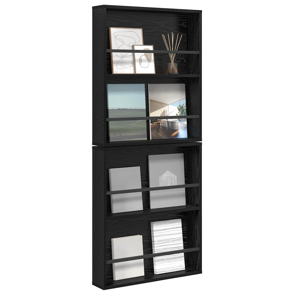 vidaXL Regał na gazety z półką 2 pcs Czarny Dąb 60 x 12 x 70 cm