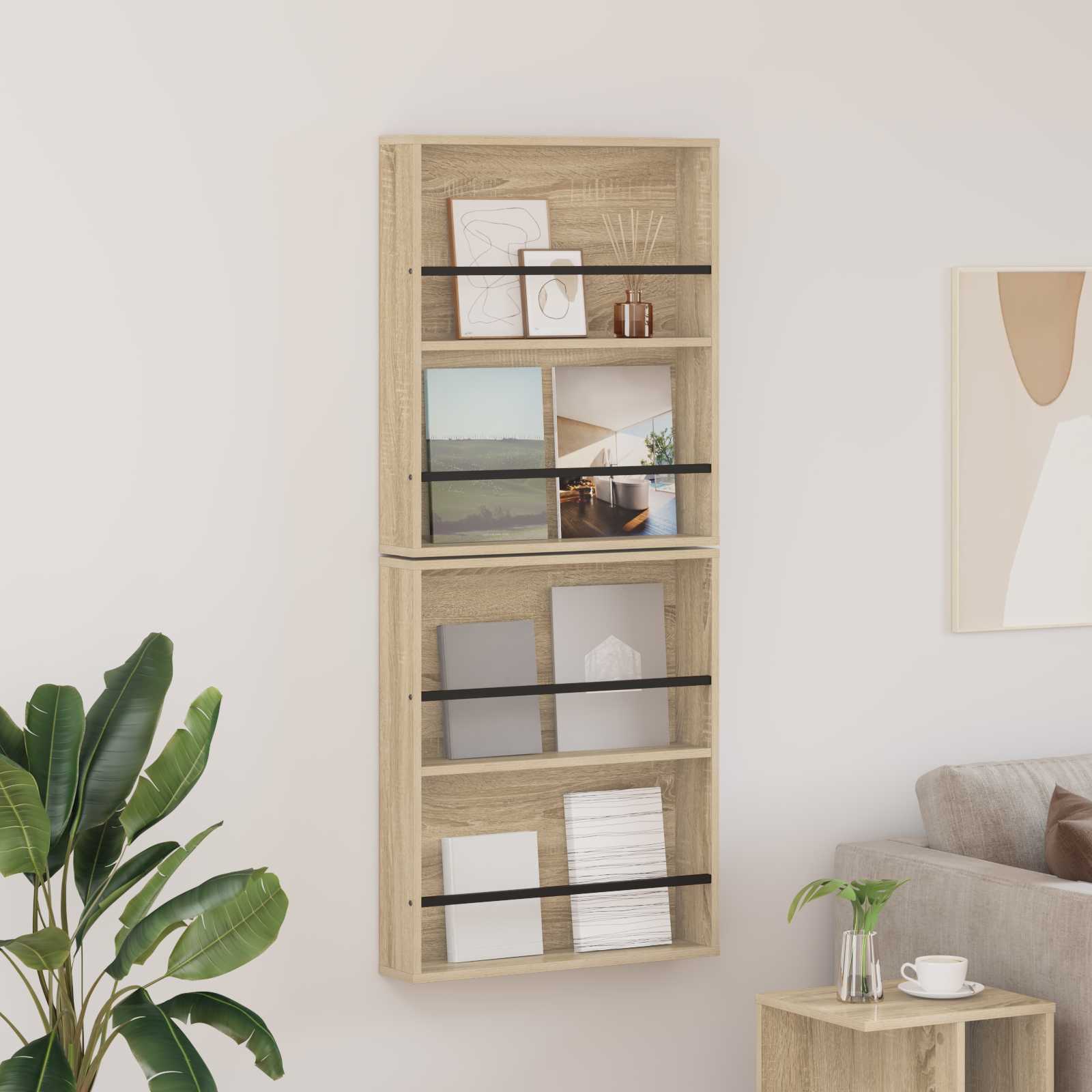 vidaXL Regał na gazety z półką 2 pcs Dąb Sonoma 60 x 12 x 70 cm