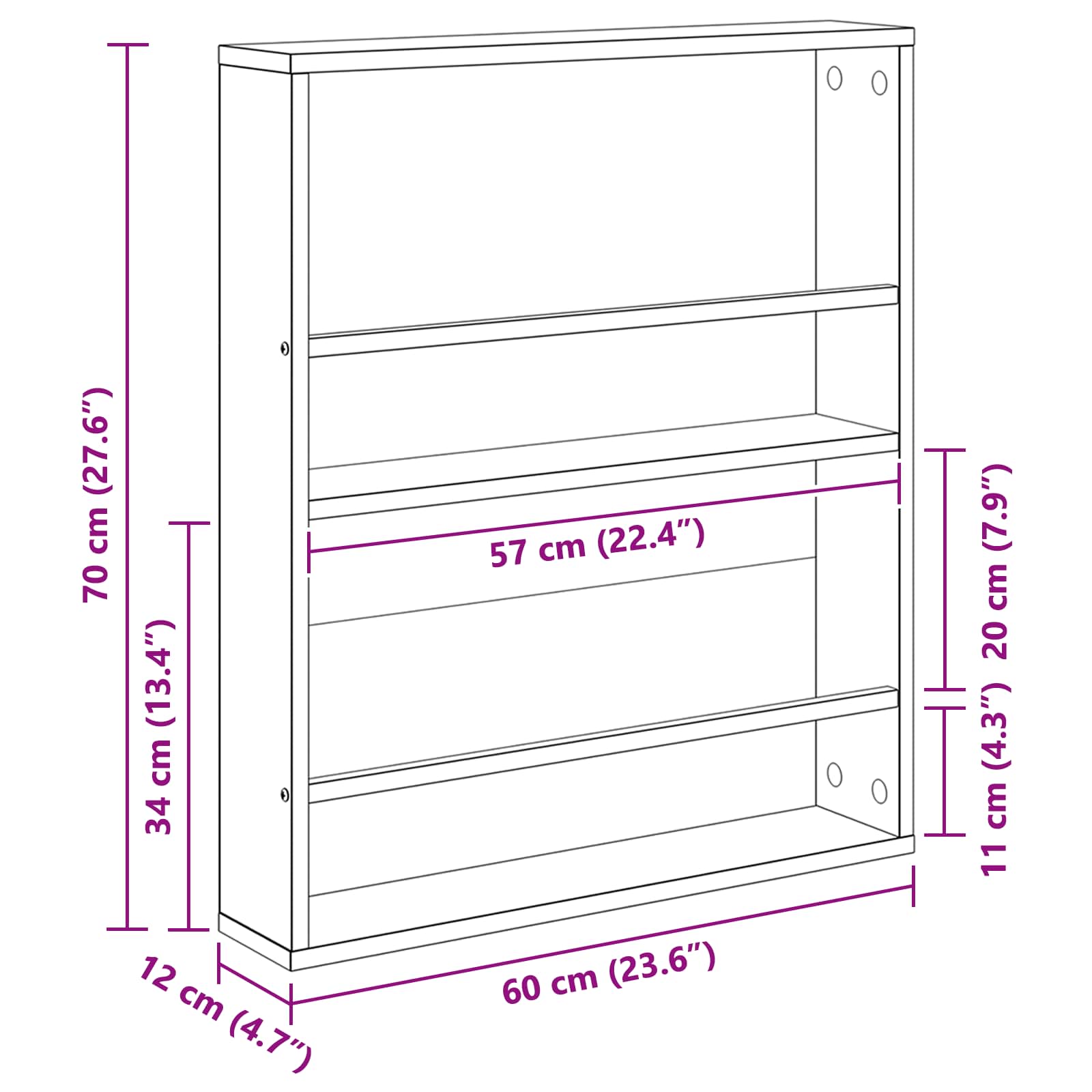 vidaXL Regał na gazety z półką 2 pcs Dąb Sonoma 60 x 12 x 70 cm
