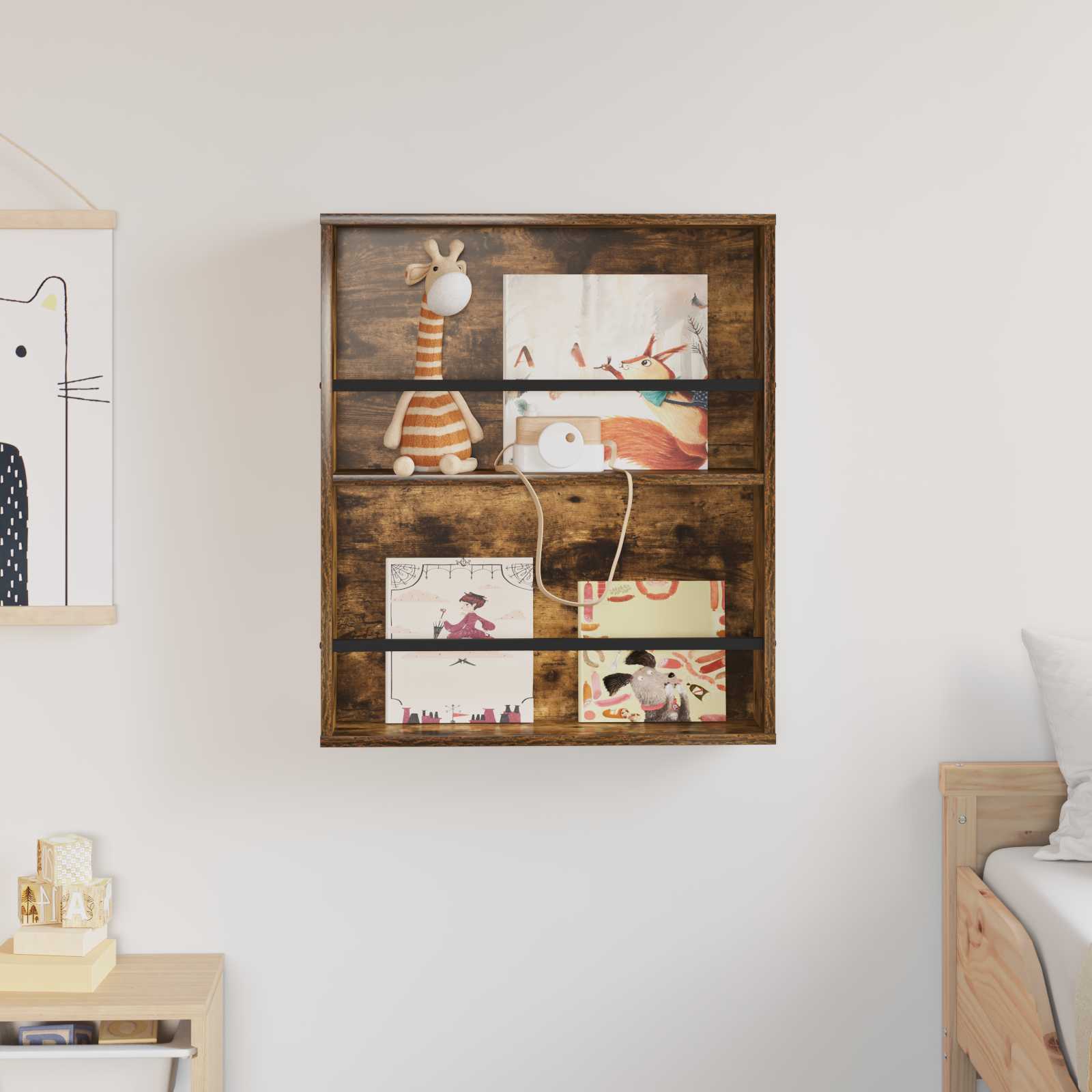 vidaXL Regał na gazety z półką Dąb wędzony 60 x 12 x 70 cm