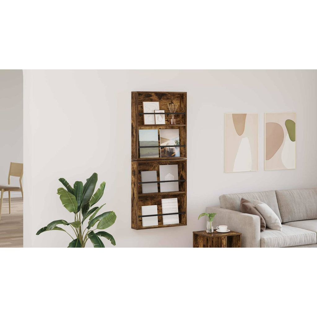 vidaXL Regał na gazety z półką 2 szt. Dąb wędzony 60 x 12 x 70 cm