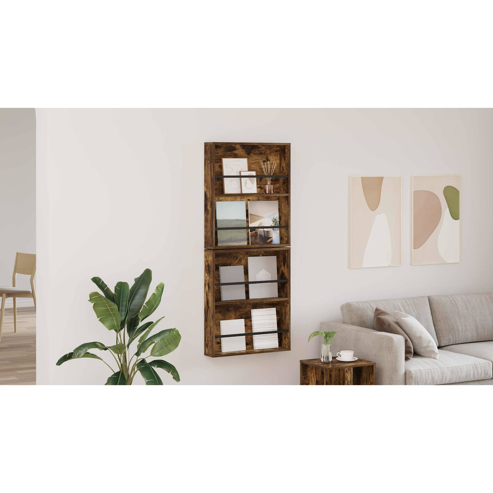 vidaXL Regał na gazety z półką 2 szt. Dąb wędzony 60 x 12 x 70 cm