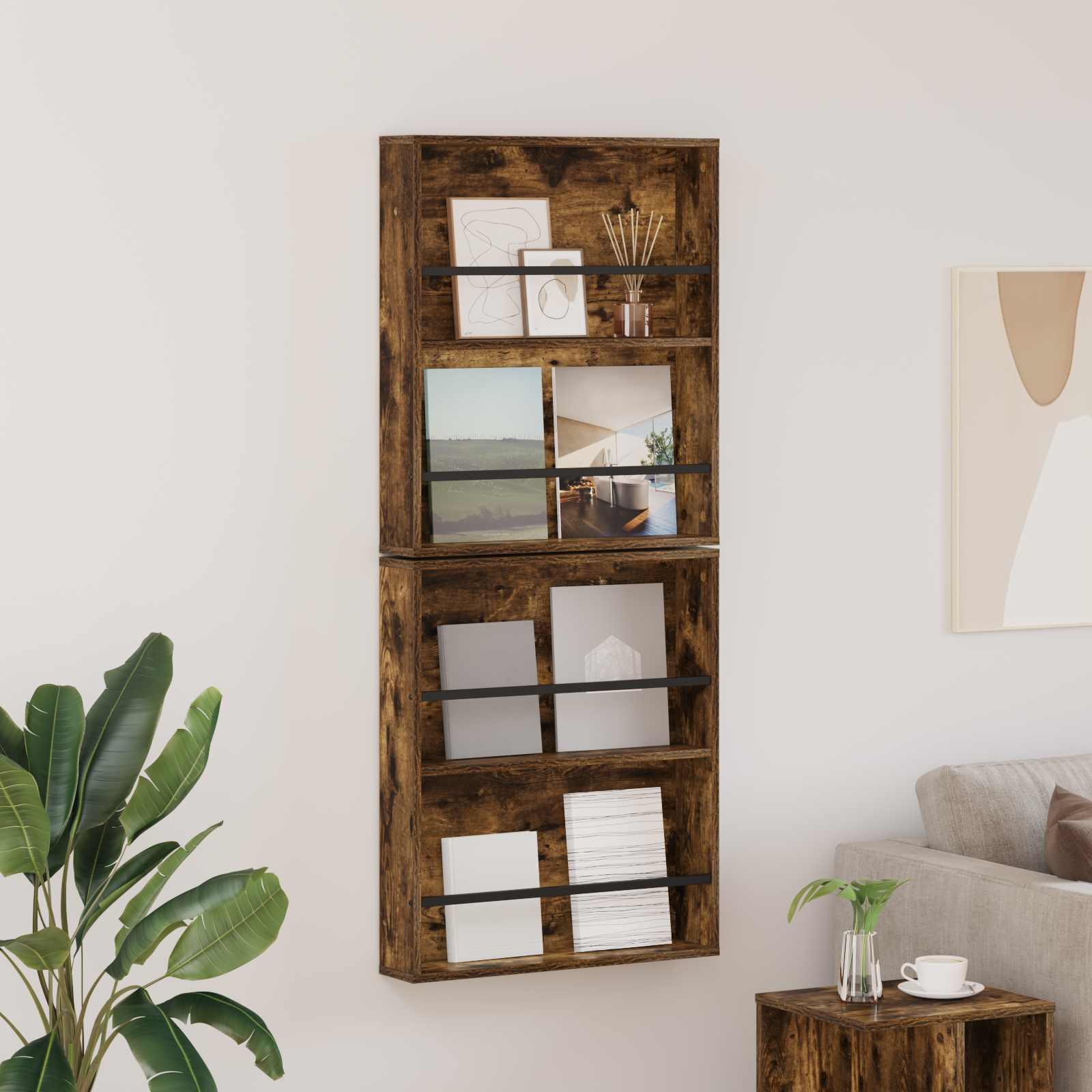 vidaXL Regał na gazety z półką 2 pcs Dąb wędzony 60 x 12 x 70 cm