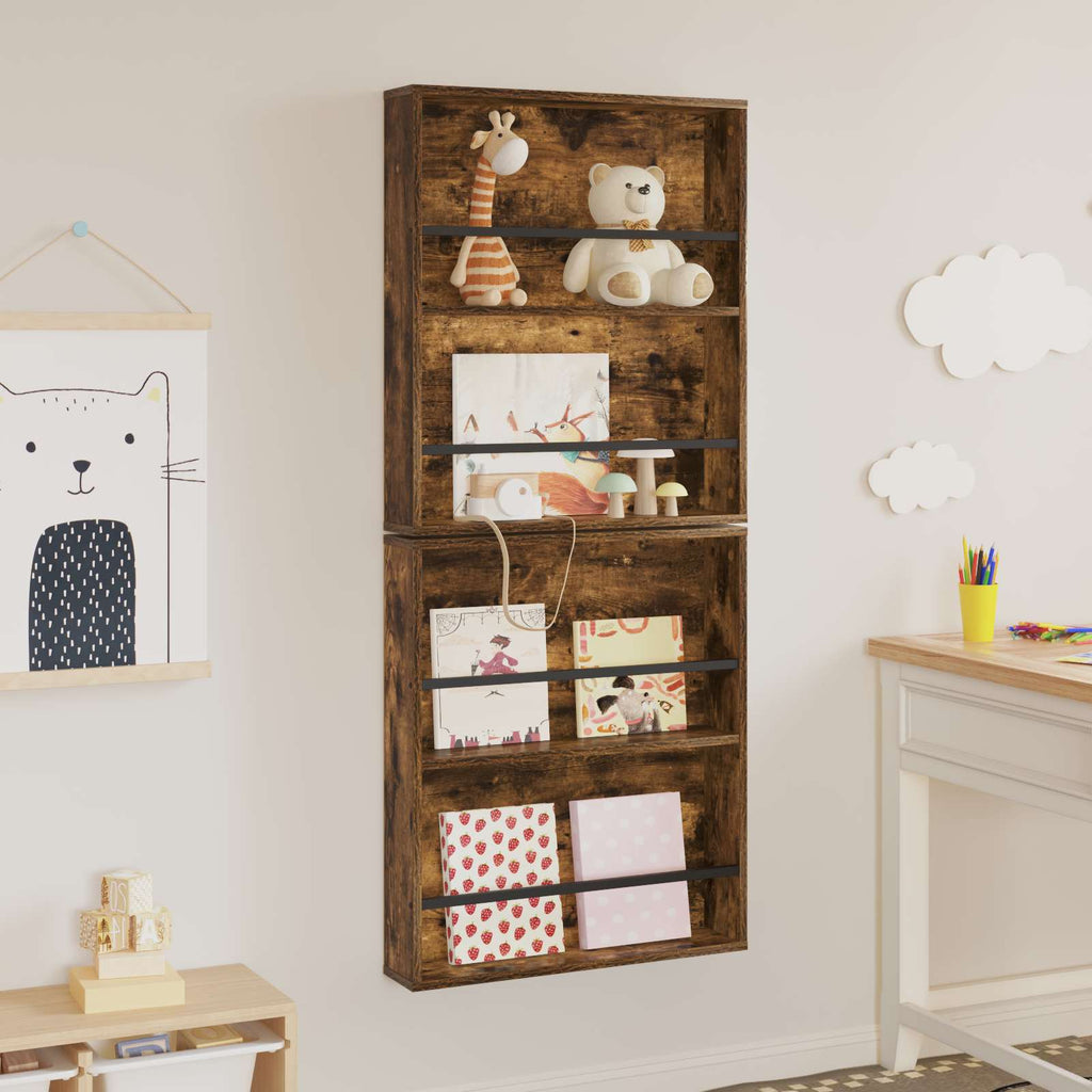 vidaXL Regał na gazety z półką 2 pcs Dąb wędzony 60 x 12 x 70 cm