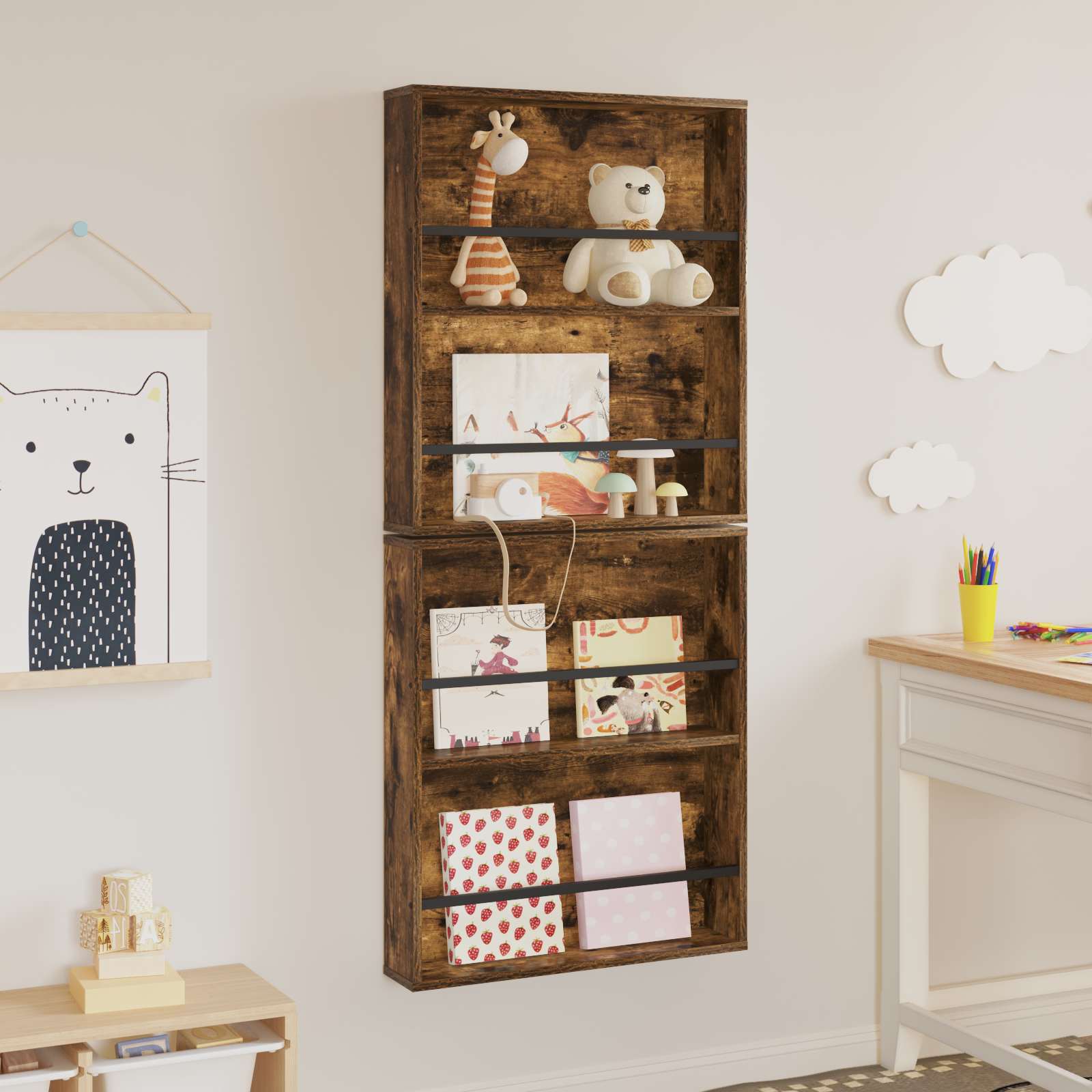 vidaXL Regał na gazety z półką 2 pcs Dąb wędzony 60 x 12 x 70 cm