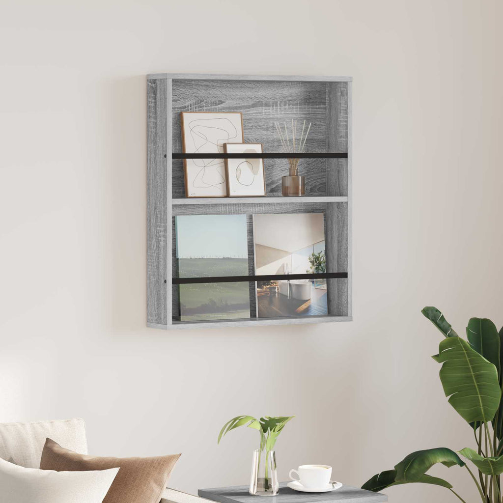 vidaXL Regał na gazety z półką Szary Sonoma 60 x 12 x 70 cm