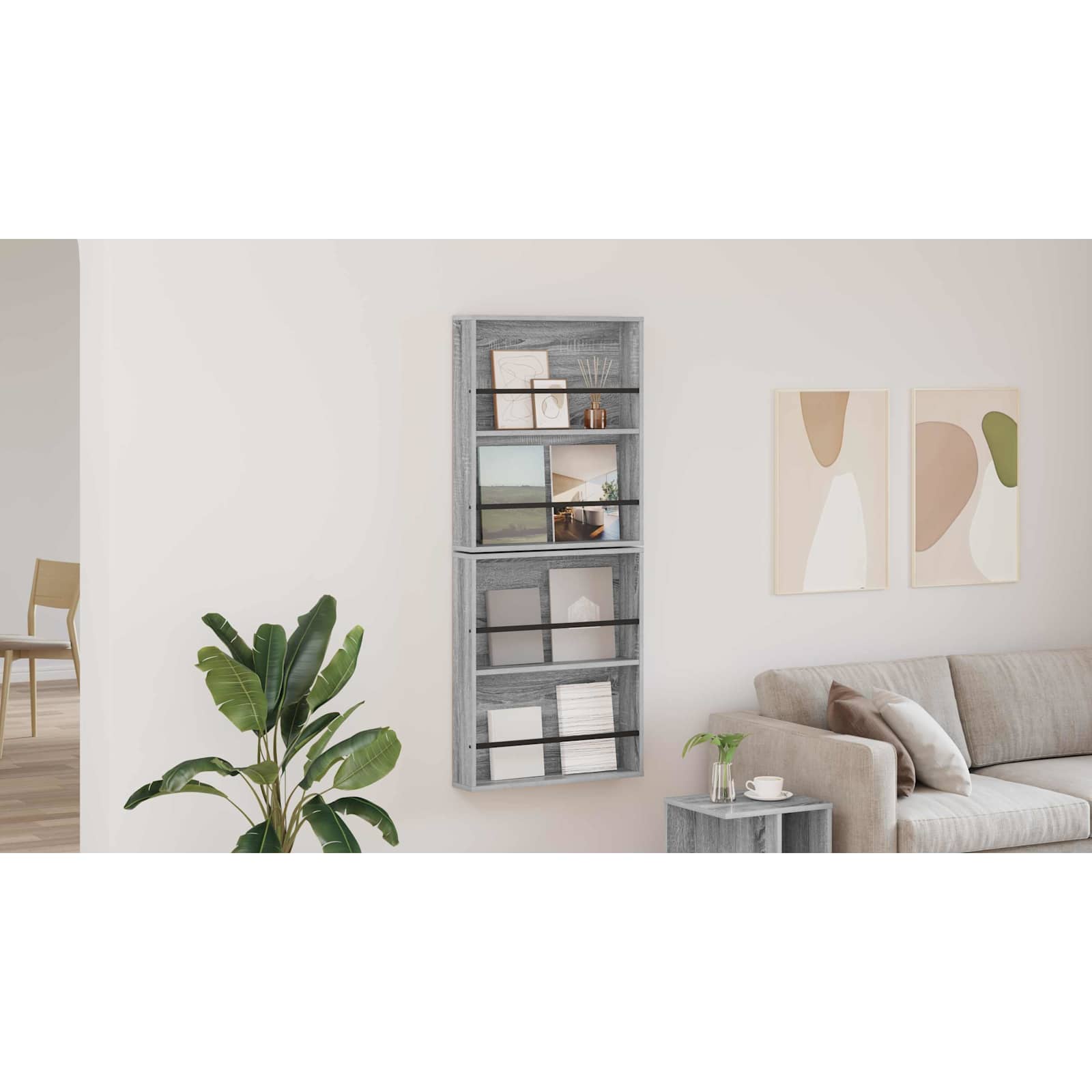 vidaXL Regał na gazety z półką 2 pcs Szary Sonoma 60 x 12 x 70 cm
