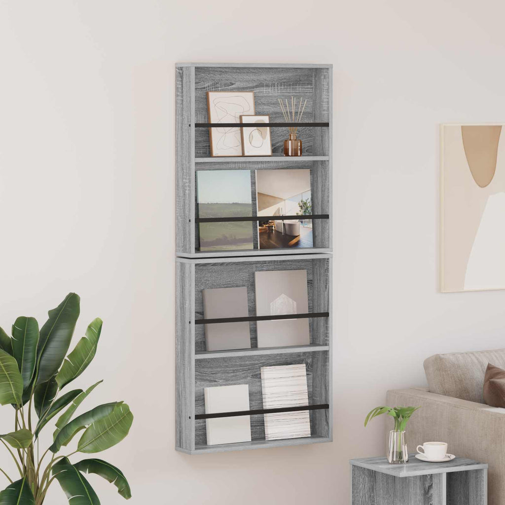 vidaXL Regał na gazety z półką 2 pcs Szary Sonoma 60 x 12 x 70 cm