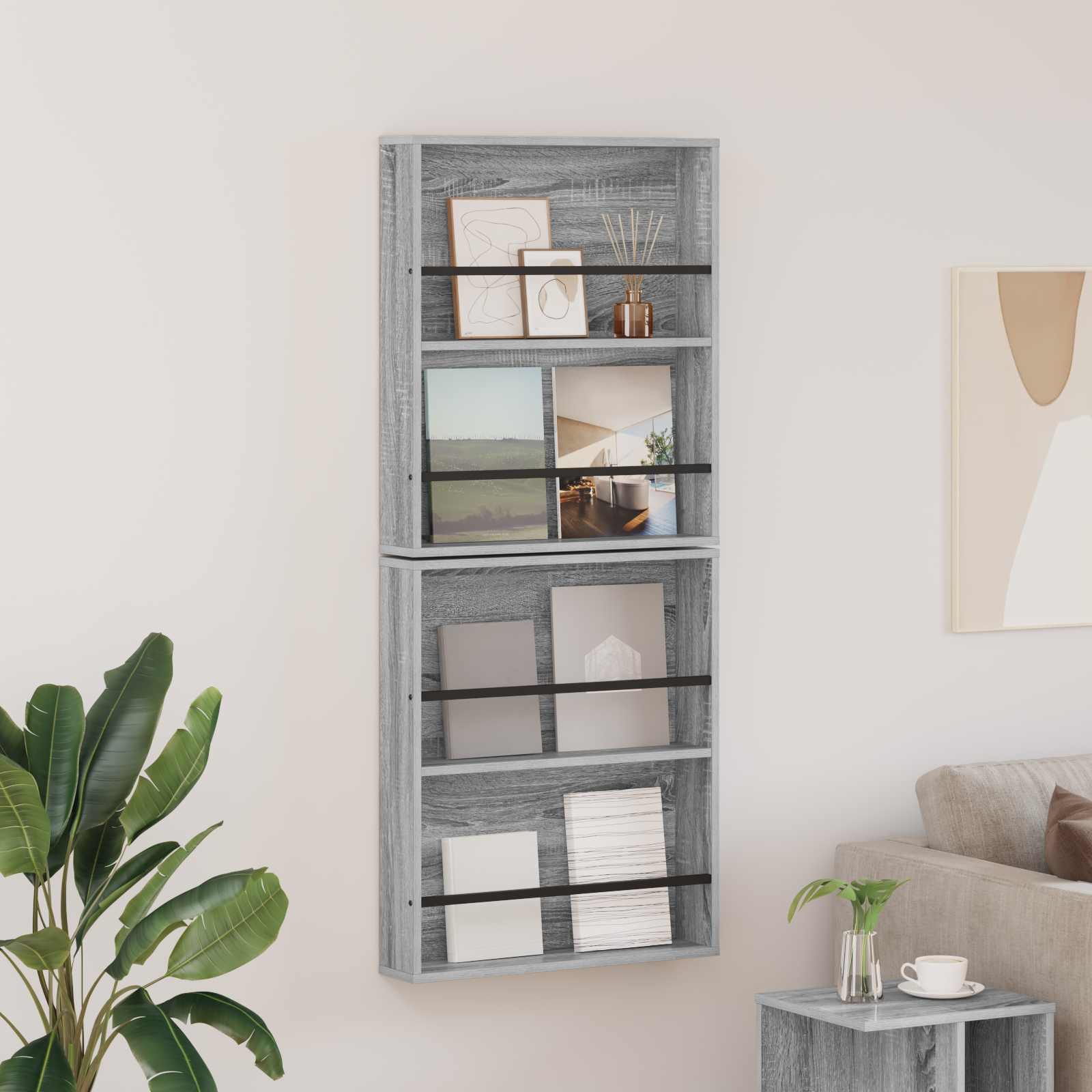 vidaXL Regał na gazety z półką 2 pcs Szary Sonoma 60 x 12 x 70 cm
