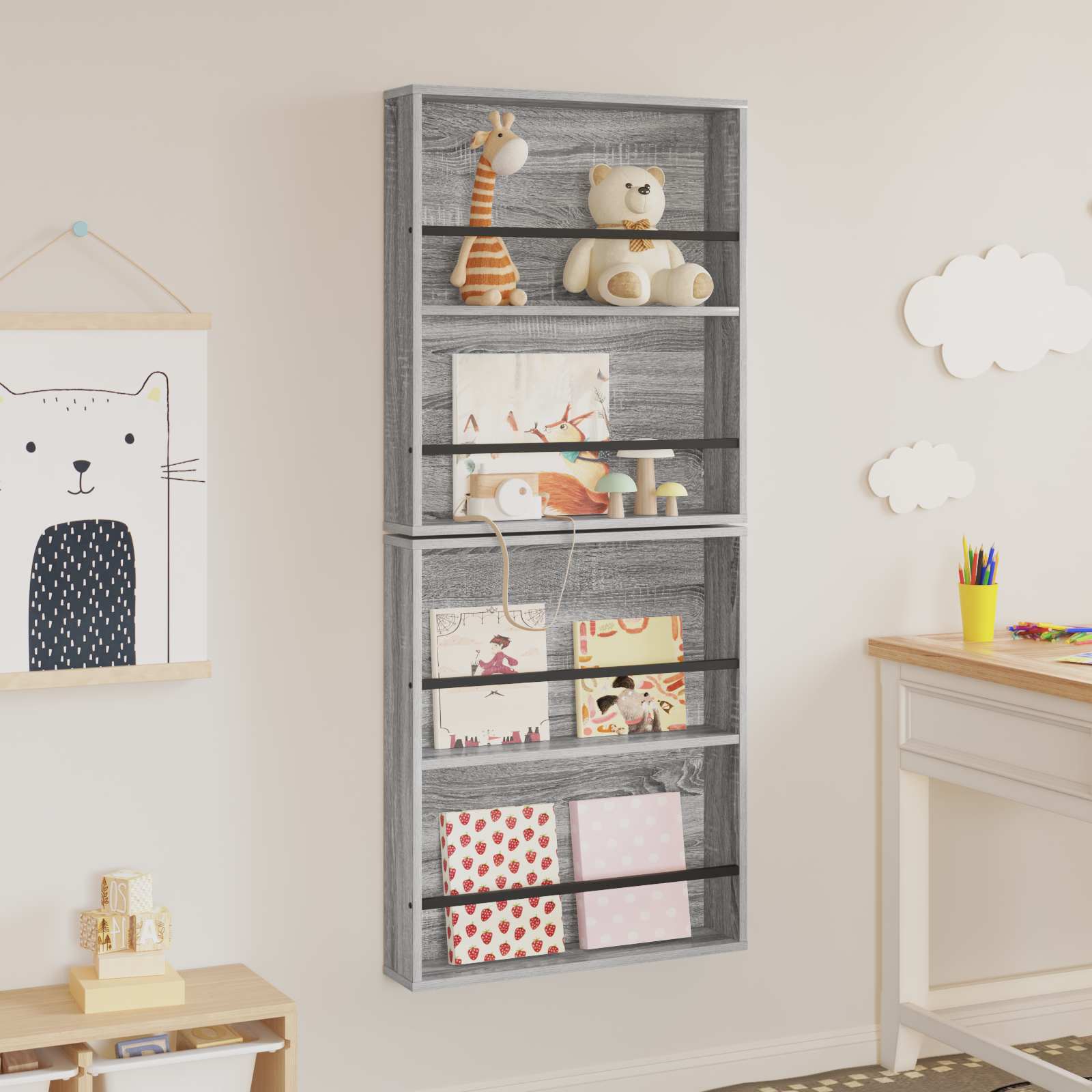 vidaXL Regał na gazety z półką 2 pcs Szary Sonoma 60 x 12 x 70 cm
